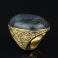 925K Sterling Silver Men Gold Natural Labradorite Men's Ring, Large Gold Natural Labradorite Ring