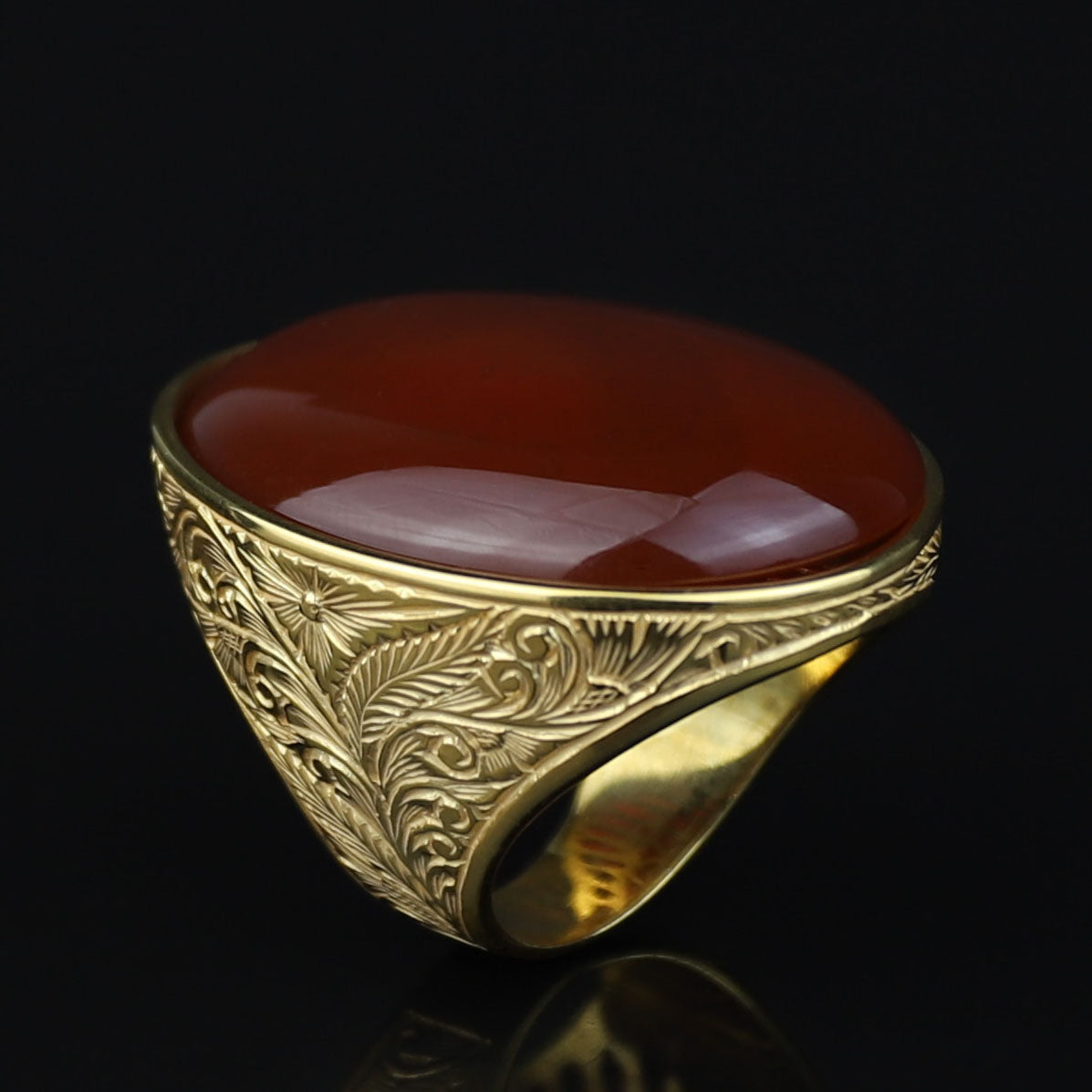 Men Large Gold Agate Signet Ring, Engraved Red Agate Stone Large Ring, Silver Natural Gemstone Ring, 925k Sterling Silver