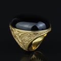 Handmade Engraved Gold Onyx Ring, 18K Gold Large Natural Onyx Ring, Mens Handmade Ring, Men Vintage Ring