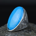 Men Silver Large Turquoise Stone Ring, Hand Engraved Silver Ring, Engraved Large Silver Ring, Large Signet Ring