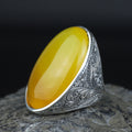 Men Handmade Large Yellow Agate 925 Silver Ring, Natural Aqeeq Gemstone Ring
