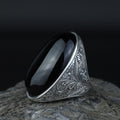 Men Silver Large Onyx Ring, Engraved Large Handmade Ring, Big Mens Onyx Ring, Engraved Onyx Ring, Ring For Men, 925 Sterling Silver Ring