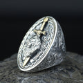 925 Silver Large Leon Head Ring, Lion Sword Figured Ring, Hand Engraved Leon Signet Ring, 925 Sterling Silver, Solid Silver Ring