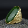 Men Silver Jade Gemstone Ring, Large Gold Engraved Signet Ring, Green Jade Gemstone Large Ring, Natural Jade Ring, Gift For Men