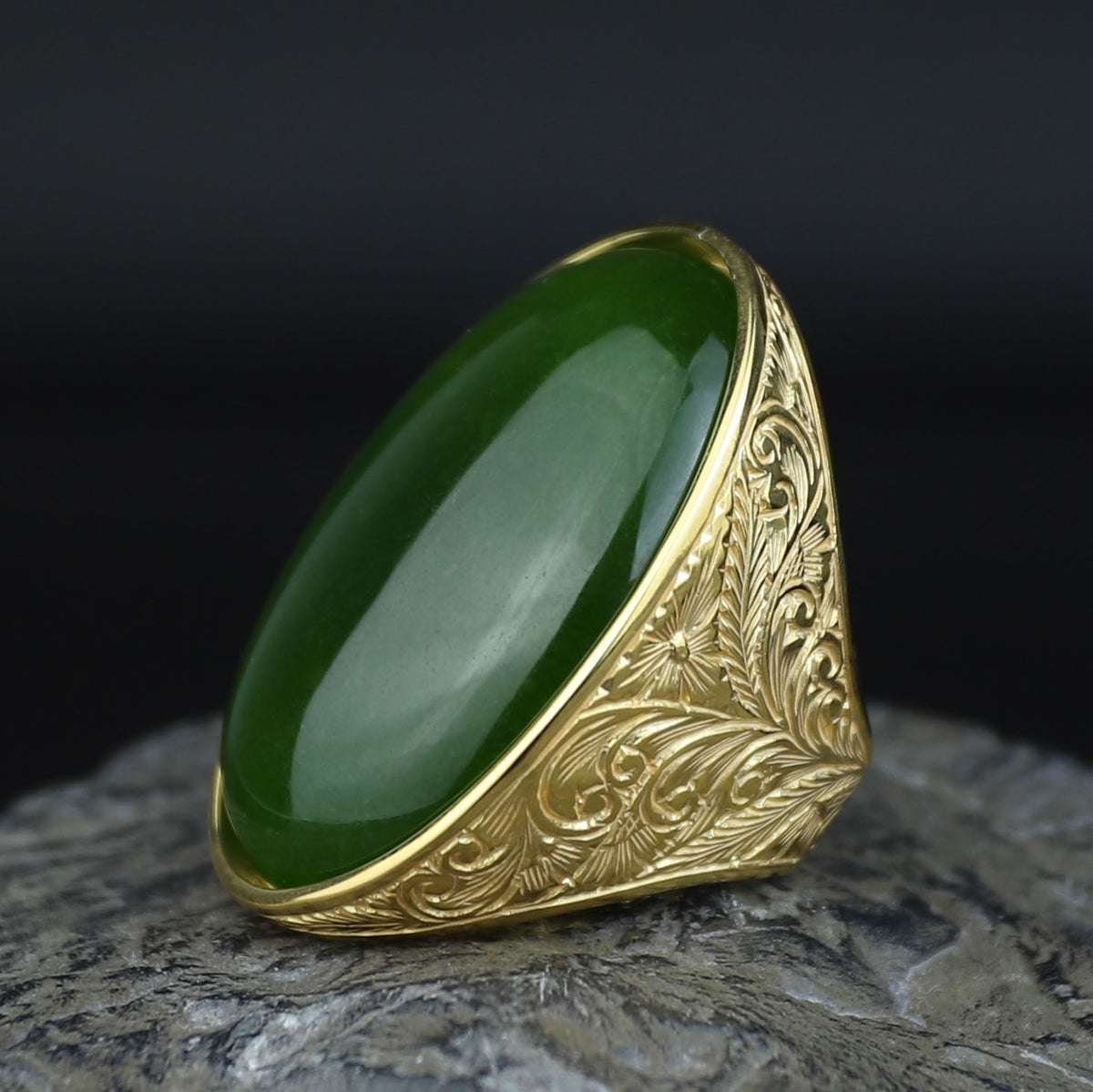 Men Silver Jade Gemstone Ring, Large Gold Engraved Signet Ring, Green Jade Gemstone Large Ring, Natural Jade Ring, Gift For Men