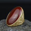 Men Large Gold Agate Signet Ring, Engraved Red Agate Stone Large Ring, Silver Natural Gemstone Ring, 925k Sterling Silver