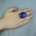 Men Large Natural Lapis Lazuli Ring, Engraved Handmade Lapis Ring , Blue Lapis Lazuli Ring