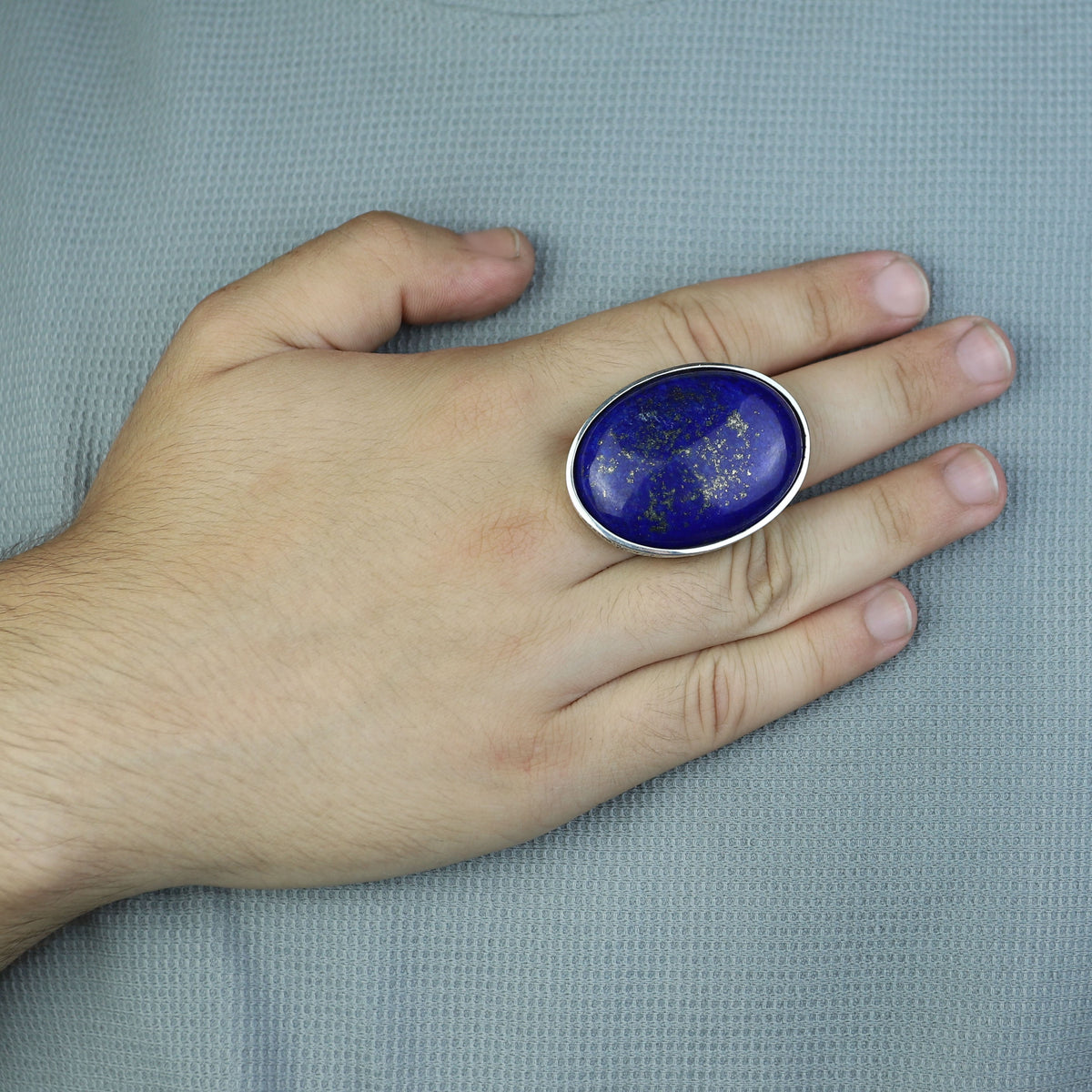 Men Large Natural Lapis Lazuli Ring, Engraved Handmade Lapis Ring , Blue Lapis Lazuli Ring