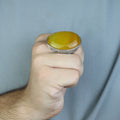 Men Handmade Large Yellow Agate 925 Silver Ring, Natural Aqeeq Gemstone Ring