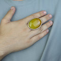 Men Handmade Large Yellow Agate 925 Silver Ring, Natural Aqeeq Gemstone Ring