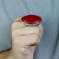 Man Large Red Jade Stone Ring , Silver Large Stone Engraved Style Ring, Turkish Big Handmade Sterling Silver Ring , Gift For Him