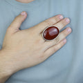 Men Handmade Red Agate Stone Ring, Large Engraved Carnelian Ring, Large Natural Agate Ring, 925k Sterling Silver Ring, Ottoman Style Ring