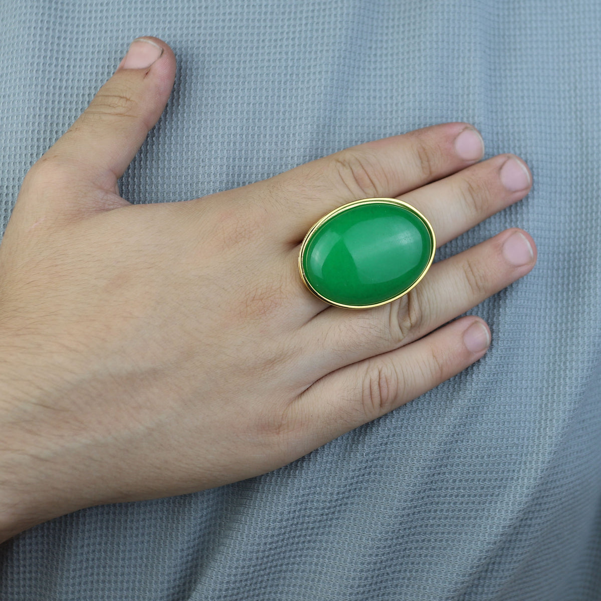 Men Engraved Silver Gold Jade Stone Ring, 18K Gold Green Jade Ring, Men Large Engraved Jade Ring, Statement Handmade Ring