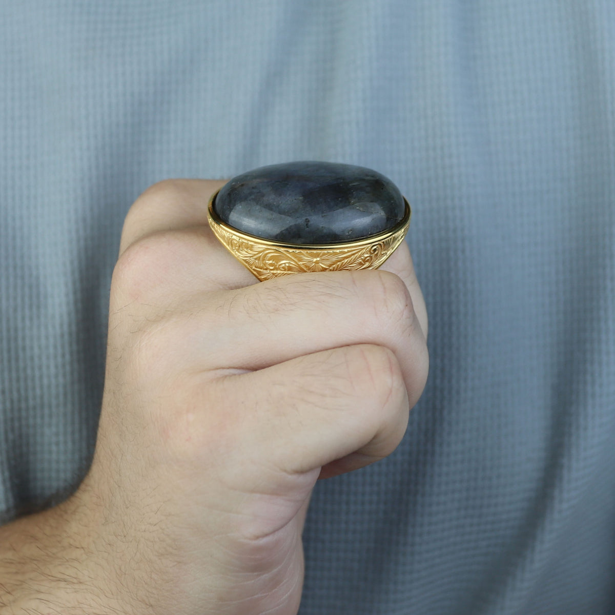 925K Sterling Silver Men Gold Natural Labradorite Men's Ring, Large Gold Natural Labradorite Ring