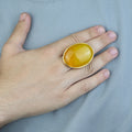 18K Gold Handmade Yellow Agate Ring, Natural Yellow Aqeeq Ring ,Engraved Turkish Men Vintage Ring, Father Day Gift