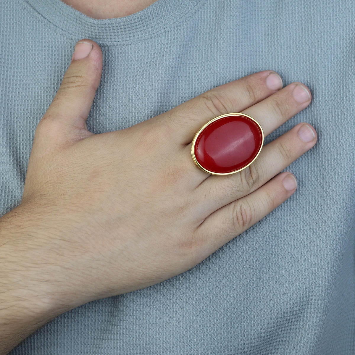Man Handmade Gold Red Jade Stone Ring , Silver Large Stone Ring, Turkish Engraved Embroidered Ring, Handmade Sterling Silver Ring
