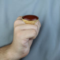 Men Large Gold Agate Signet Ring, Engraved Red Agate Stone Large Ring, Silver Natural Gemstone Ring, 925k Sterling Silver