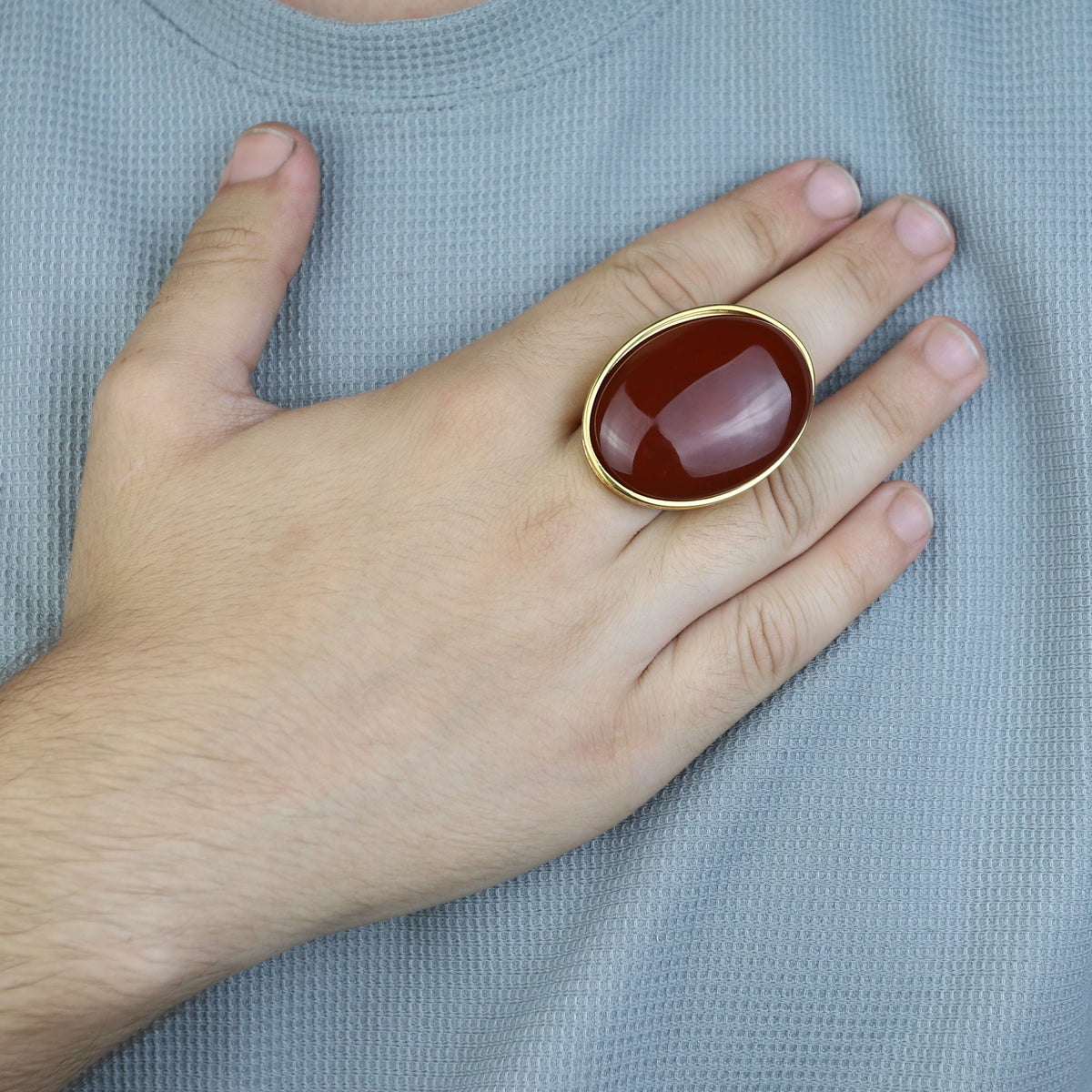 Men Large Gold Agate Signet Ring, Engraved Red Agate Stone Large Ring, Silver Natural Gemstone Ring, 925k Sterling Silver