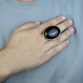 Handmade Engraved Gold Onyx Ring, 18K Gold Large Natural Onyx Ring, Mens Handmade Ring, Men Vintage Ring