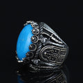 925K Sterling Silver Turquoise Sword Round Ring, Large Turquoise  Signet Turquoise Ring, Turkish Handmade Ring