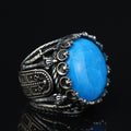 925K Sterling Silver Turquoise Sword Round Ring, Large Turquoise  Signet Turquoise Ring, Turkish Handmade Ring
