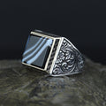 Men Handmade Solid Silver Square Black Onyx Gemstone Ring