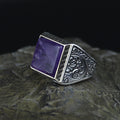 Men Handmade Natural Square Amethyst Gemstone Ring