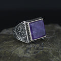 Men Handmade Natural Square Amethyst Gemstone Ring