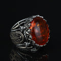925 Silver Baltic Amber Ring, Man Large Amber Stone Ring, Genuine Amber Ring, Turkish Silver Ring