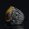 Tiger Eye Ring , Large Turkish Handmade Ring , Round Ottoman Mens Ring, Man Large Ring ,Signet Gemstone Ring