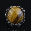 Tiger Eye Ring , Large Turkish Handmade Ring , Round Ottoman Mens Ring, Man Large Ring ,Signet Gemstone Ring