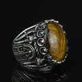 Tiger Eye Ring , Large Turkish Handmade Ring , Round Ottoman Mens Ring, Man Large Ring ,Signet Gemstone Ring