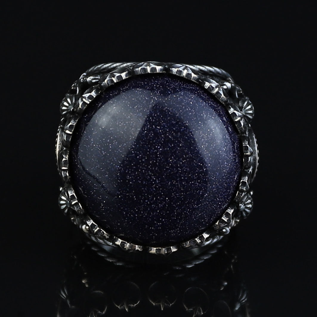 Man Natural Star Stone Ring, Sword Figured 925k Sterling Silver Handmade Ring, Turkish Handmade Ring