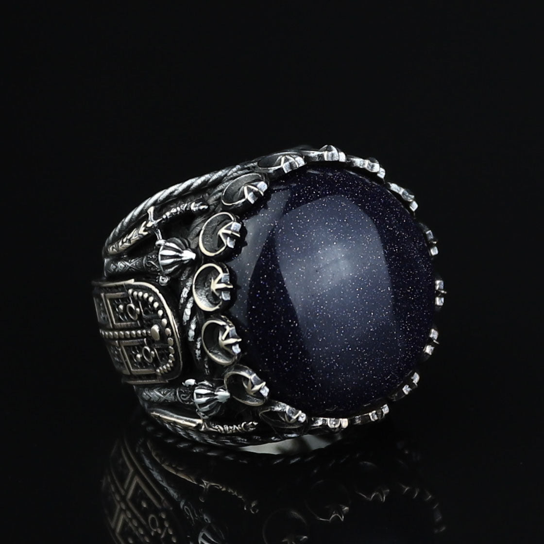 Man Natural Star Stone Ring, Sword Figured 925k Sterling Silver Handmade Ring, Turkish Handmade Ring