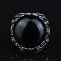 Men Silver Large Black Onyx Ring , Round Unique Mens Handmade Big Ring, Sword Men Sterling Silver Ring