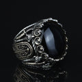 Men Silver Large Black Onyx Ring , Round Unique Mens Handmade Big Ring, Sword Men Sterling Silver Ring