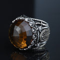 Silver Large Sultanite Stone Ring, Silver Sword Signet Style Ring, Man Handmade Silver Ring