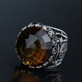 Silver Large Sultanite Stone Ring, Silver Sword Signet Style Ring, Man Handmade Silver Ring