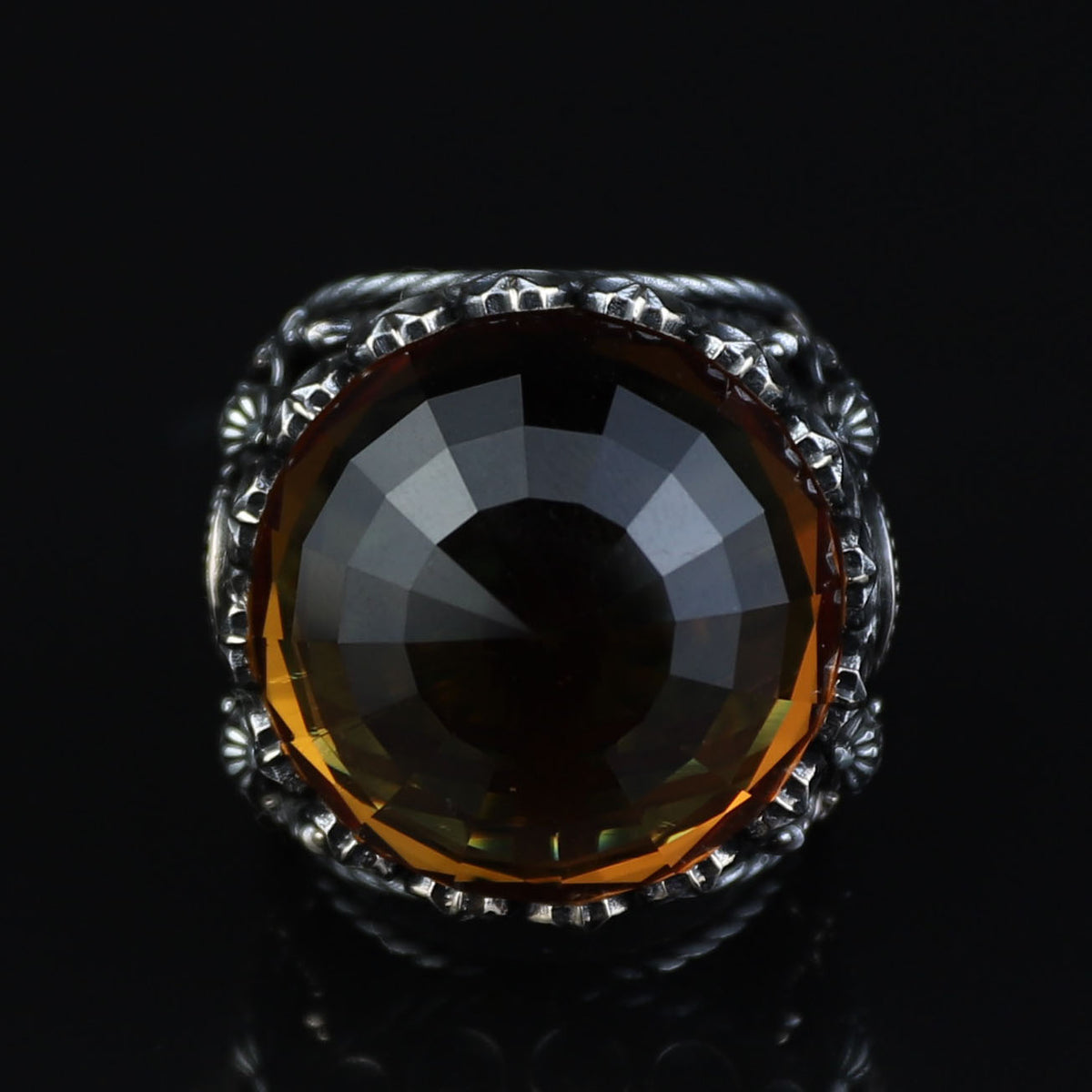 Silver Large Sultanite Stone Ring, Silver Sword Signet Style Ring, Man Handmade Silver Ring