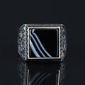 Men Handmade Solid Silver Square Black Onyx Gemstone Ring