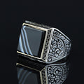 Men Handmade Solid Silver Square Black Onyx Gemstone Ring