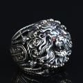 Silver Leon Head Ring, Ruby Eyes Leon Ring, Sword Figued Wild Lion Ring, Handmade Leon Animal Ring, Father Day Gift
