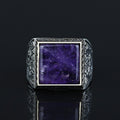 Men Handmade Natural Square Amethyst Gemstone Ring
