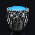 925K Sterling Silver Turquoise Sword Round Ring, Large Turquoise  Signet Turquoise Ring, Turkish Handmade Ring