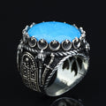 925K Sterling Silver Turquoise Sword Round Ring, Large Turquoise  Signet Turquoise Ring, Turkish Handmade Ring