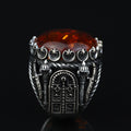 925 Silver Baltic Amber Ring, Man Large Amber Stone Ring, Genuine Amber Ring, Turkish Silver Ring