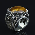 Tiger Eye Ring , Large Turkish Handmade Ring , Round Ottoman Mens Ring, Man Large Ring ,Signet Gemstone Ring