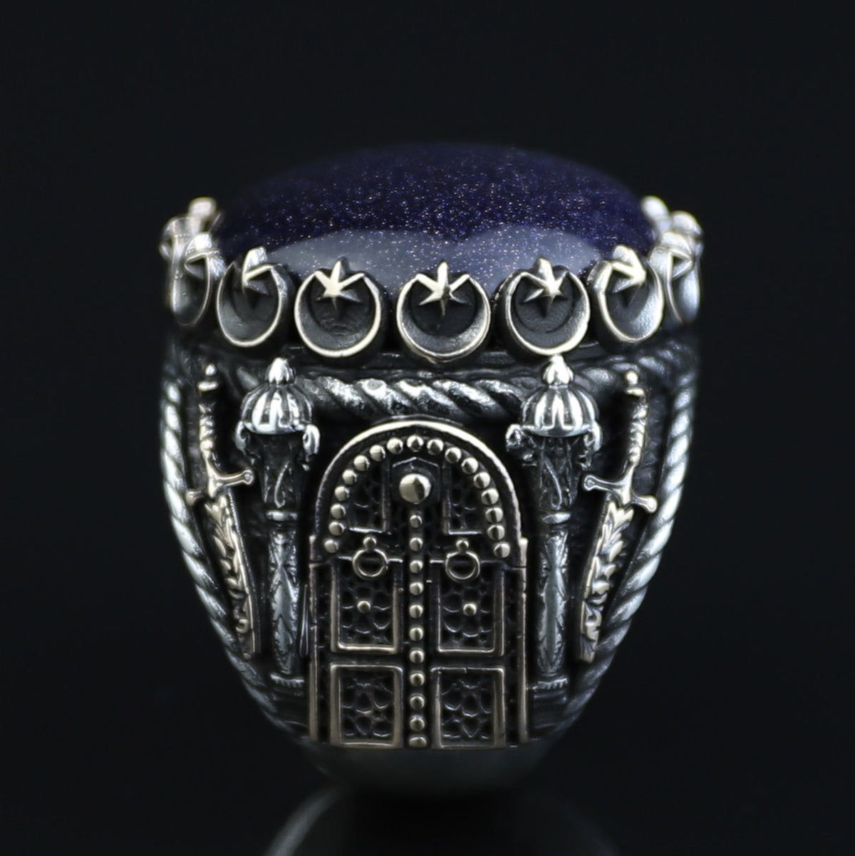 Man Natural Star Stone Ring, Sword Figured 925k Sterling Silver Handmade Ring, Turkish Handmade Ring
