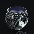 Man Natural Star Stone Ring, Sword Figured 925k Sterling Silver Handmade Ring, Turkish Handmade Ring