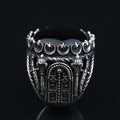 Men Silver Large Black Onyx Ring , Round Unique Mens Handmade Big Ring, Sword Men Sterling Silver Ring